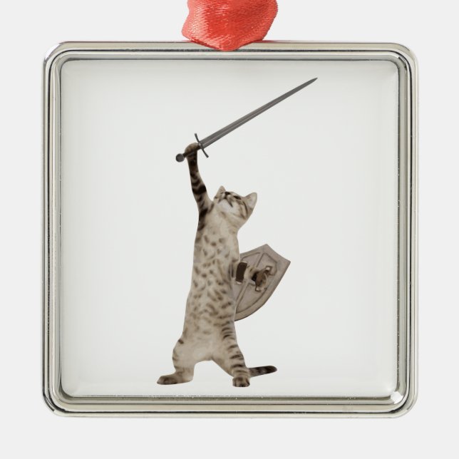 Ornement Métallique Chat héroïque de chevalier de guerrier (Devant)
