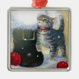 Ornement Métallique Chaton à la botte de Père Noël