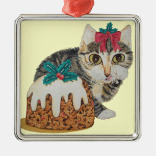 Ornement Métallique chaton tabby gris mignon habillé pour noël