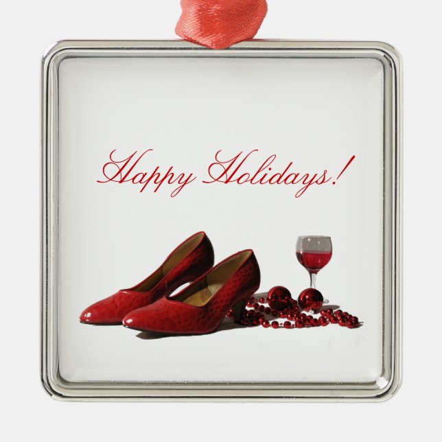 Ornement Métallique Chaussures Red High Heel et vin rouge (Devant)