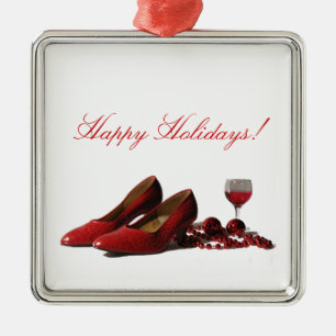 Ornement Métallique Chaussures rouges de talon haut et vin rouge
