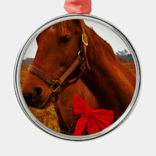 Ornement Métallique Cheval avec Bow rouge