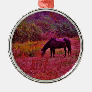 Ornement Métallique Cheval dans un champ de couleur Kaleidoscope