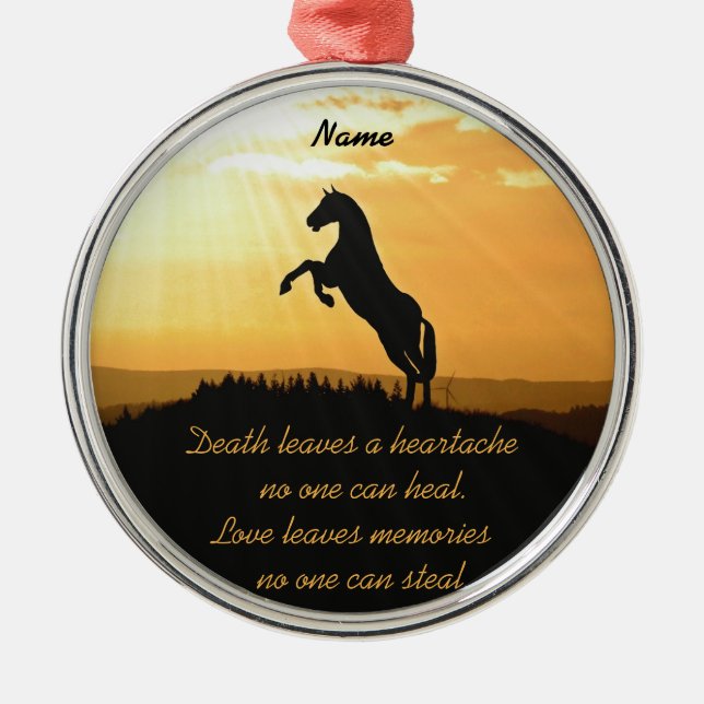 Ornement Métallique Cheval élevant la silhouette au lever de soleil (Devant)