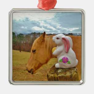 Ornement Métallique Cheval Jaune, Lapin De Printemps