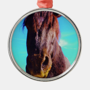 Ornement Métallique Cheval pourpre avec Bouche verte