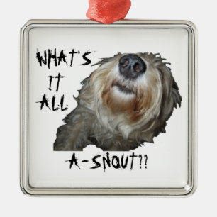 Ornement Métallique Chien "QU'EST-CE QUE C'EST QUE DE LA NEIGE ? ?" Or