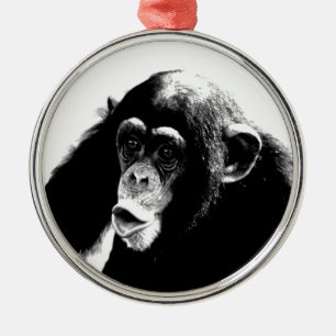 Ornement Métallique Chimpanzé noir blanc