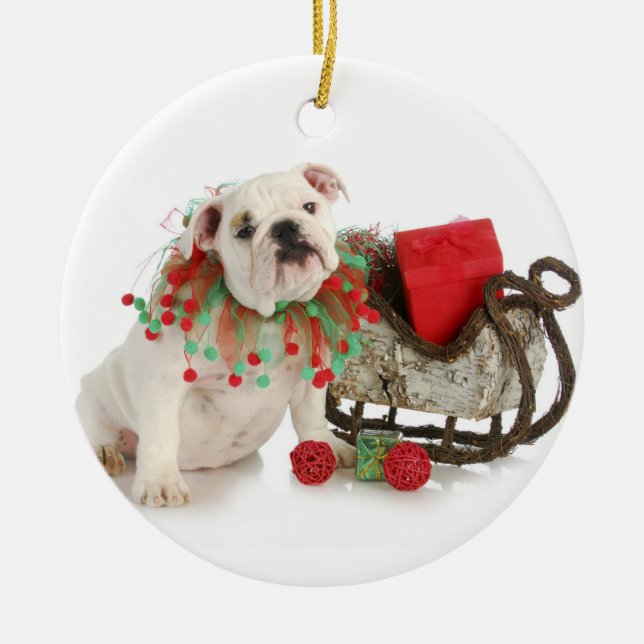 Ornement Métallique Chiot de Noël - séance anglaise de chiot de (Devant)