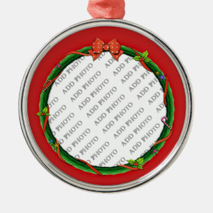 Ornement Métallique Christmas Wreath Ajouter Votre Photo & Arrière - p