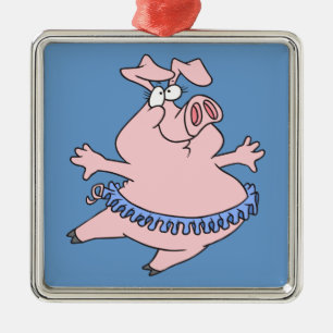 Ornement Métallique cochon de ballet dans un cochon tutu