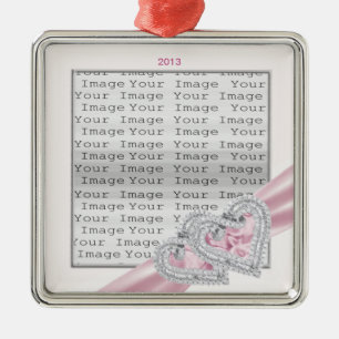 Ornement Métallique Coeurs personnalisés Pastel Pink Ribbon Ornament