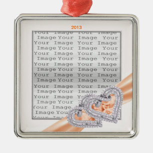 Ornement Métallique Coeurs personnalisés Tangerine Ruban Ornament