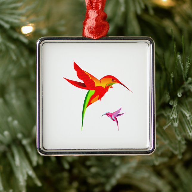 Ornement Métallique Colibri Orange Jaune Et Vert (Arbre)