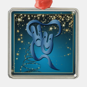 Ornement Métallique Comédie Tragédie Blue Theater Mask Blue Christma
