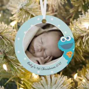 Ornement Métallique Cookie Monster Premier Noël - Ajouter Votre Nom