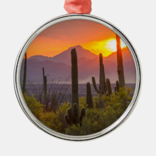 Ornement Métallique Coucher de soleil sur cactus du désert, Arizona