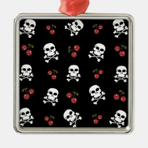 Ornement Métallique Crânes et cerises Rockabilly RAB sur fond noir