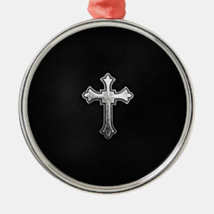 Ornement Métallique Crucifix métallique sur le cuir noir