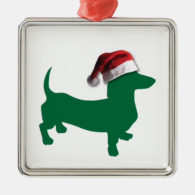 Ornement Métallique Dachshund vert de Noël (Devant)
