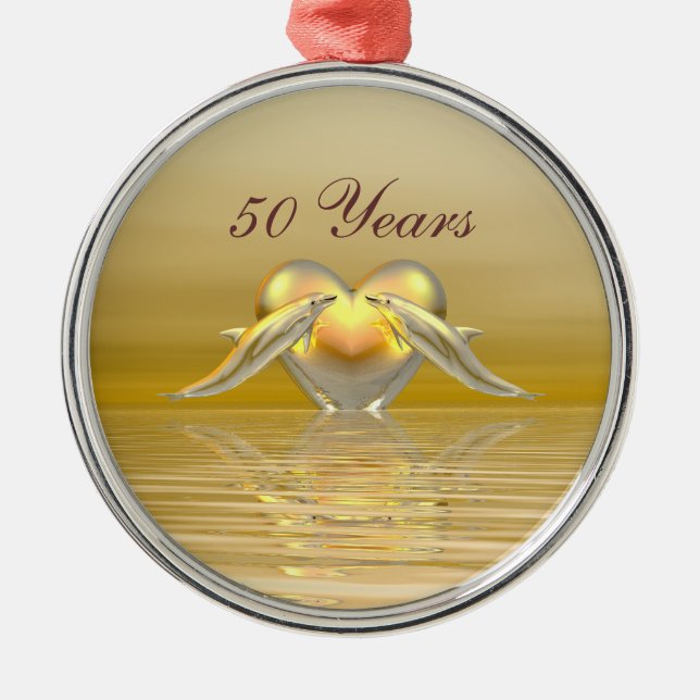 Ornement Métallique Dauphins et Coeur du Golden Anniversaire (Devant)