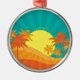 Ornement Métallique Design de surf tropical rétro de Sunset Beach