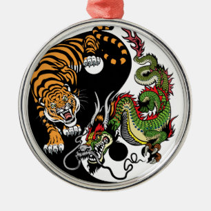 Ornement Métallique dragon et tigre yin yang