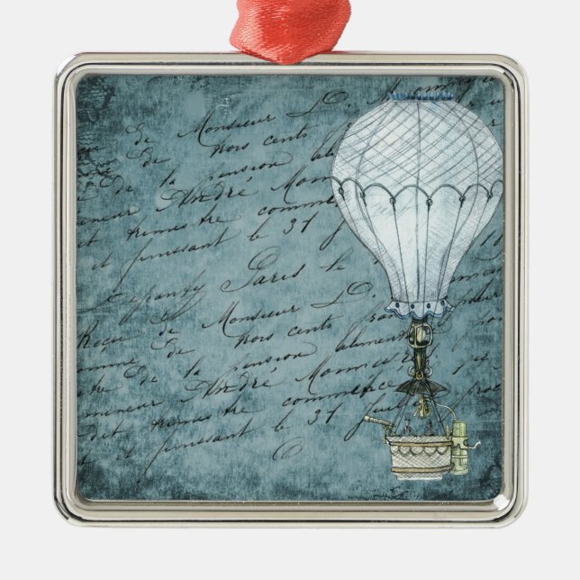 Ornement Métallique Écriture chaude bleue de Steampunk de ballon à air (Devant)