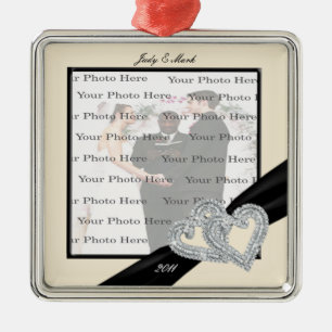 Ornement Métallique Élégant ruban noir diamant SilverSquare Ornament