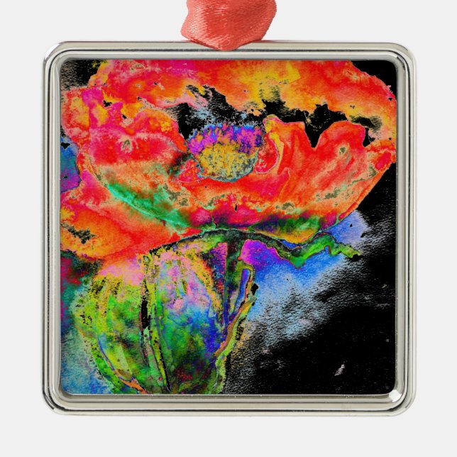 Ornement Métallique Elégante aquarelle rouge florale (Devant)