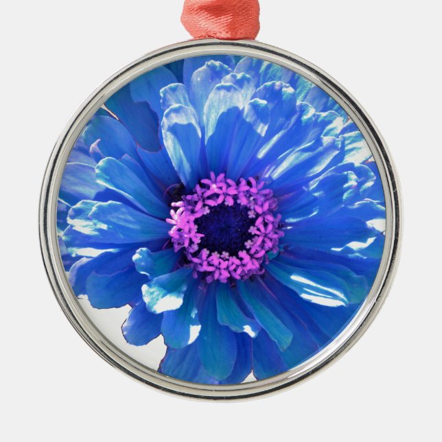 Ornement Métallique Elégante marguerite bleue florale (Devant)