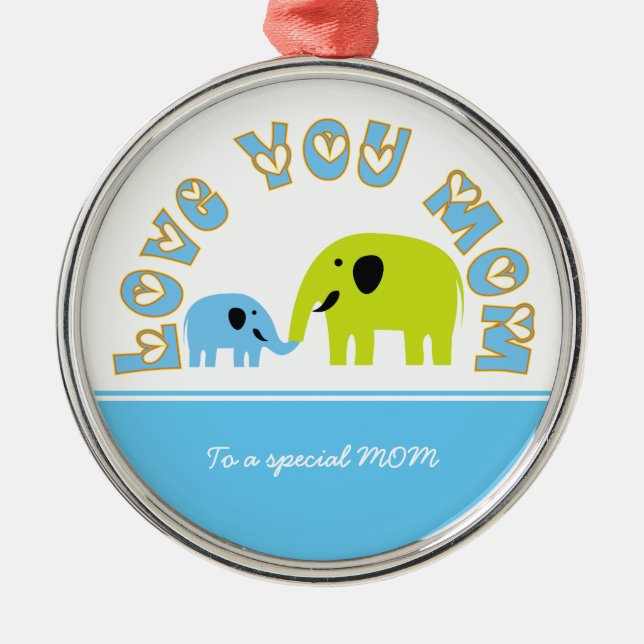 Ornement Métallique Eléphants mignons Mère Enfant Fête des mères cadea (Devant)