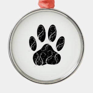 Ornement Métallique Empreinte de patte Chien Noir Avec Flouris Blanc