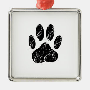 Ornement Métallique Empreinte de patte Chien Noir Avec Flouris Blanc