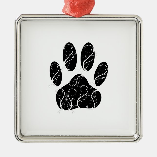 Ornement Métallique Empreinte de patte Chien Noir Avec Flouris Blanc (Devant)
