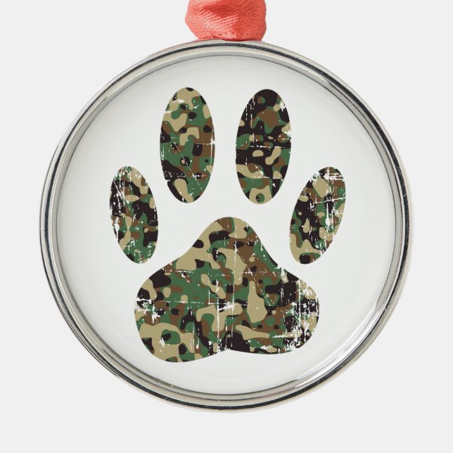 Ornement Métallique Empreinte de patte de chien Camo en détresse (Devant)