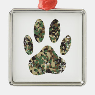 Ornement Métallique Empreinte de patte de chien Camo en détresse