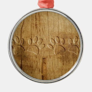 Ornement Métallique Empreinte de patte de chien en bois sculpté
