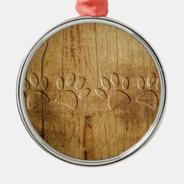 Ornement Métallique Empreinte de patte de chien en bois sculpté (Devant)