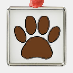 Ornement Métallique Empreinte de patte Pixel Dog