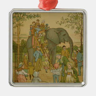 Ornement Métallique Enfants montant sur l'éléphant (litho)