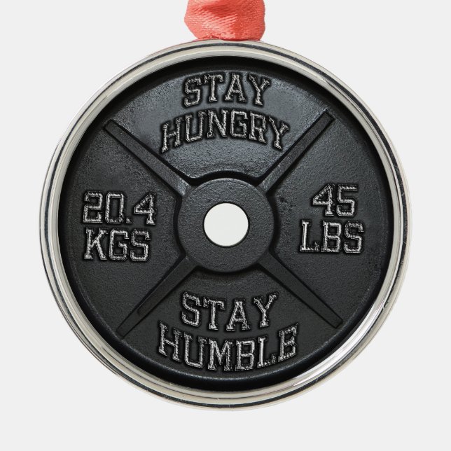 Ornement Métallique Entraînement - Restez faim, Restez humble - Barbel (Devant)