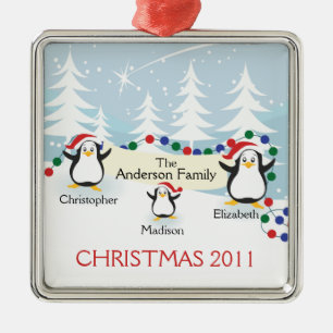Ornement Métallique Famille mignonne de pingouins d'ornement de Noël 3