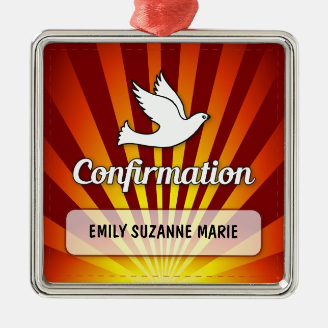 Ornement Métallique Félicitations Dove de Confirmation avec Or, Rouge (Devant)