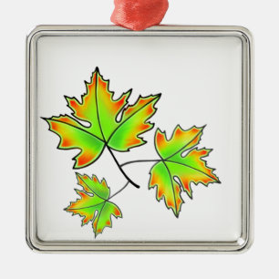 Ornement Métallique Feuilles d'automne rouge vert orange feuilles
