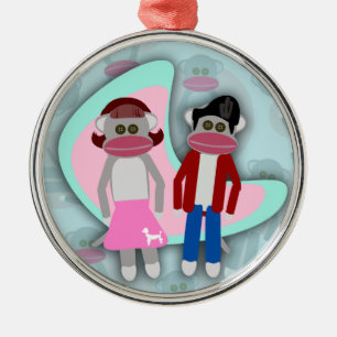 Ornement Métallique Fifties Sock Hop Sock Monkeys Retro Art