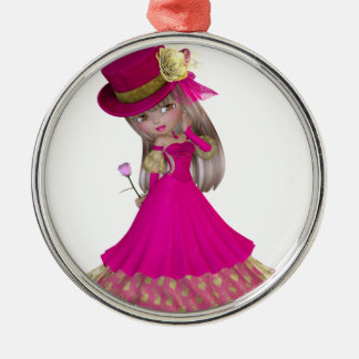 Ornement Métallique Fille blonde tenant une rose rose rose