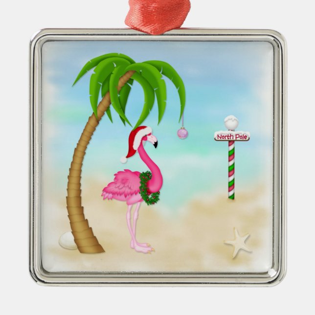 Ornement Métallique Flamant rose rose Tropical (Devant)