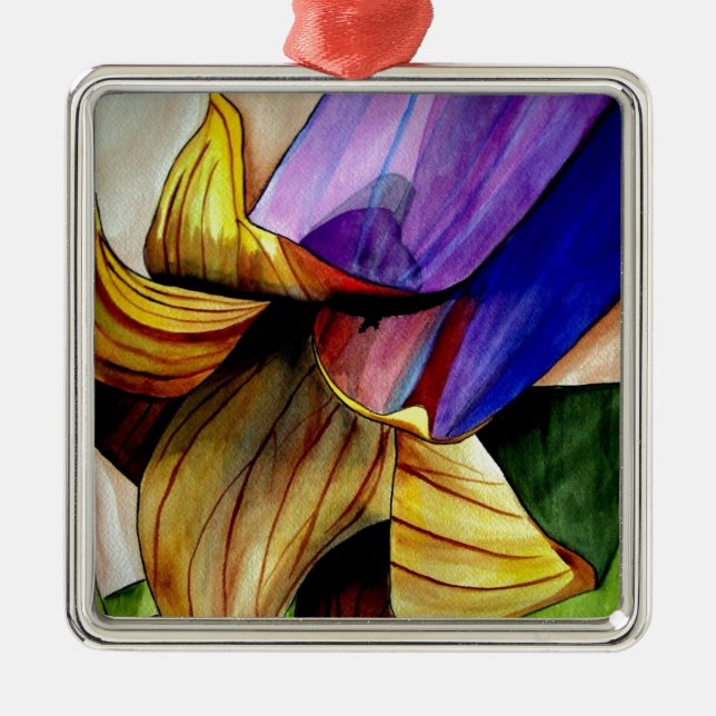 Ornement Métallique Fleur de Fritillaire peinture originale aquarelle (Devant)