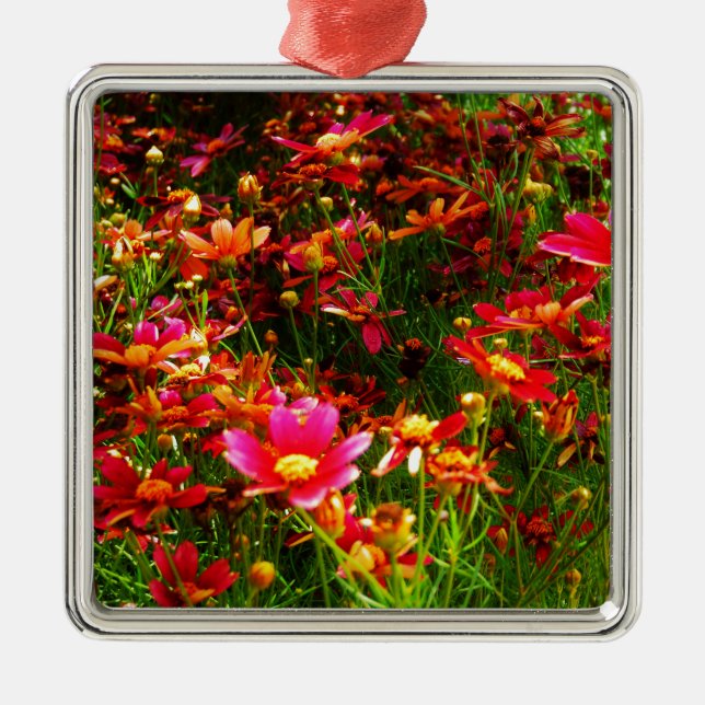 Ornement Métallique Fleurs sauvages rose et jaune pâle (Devant)